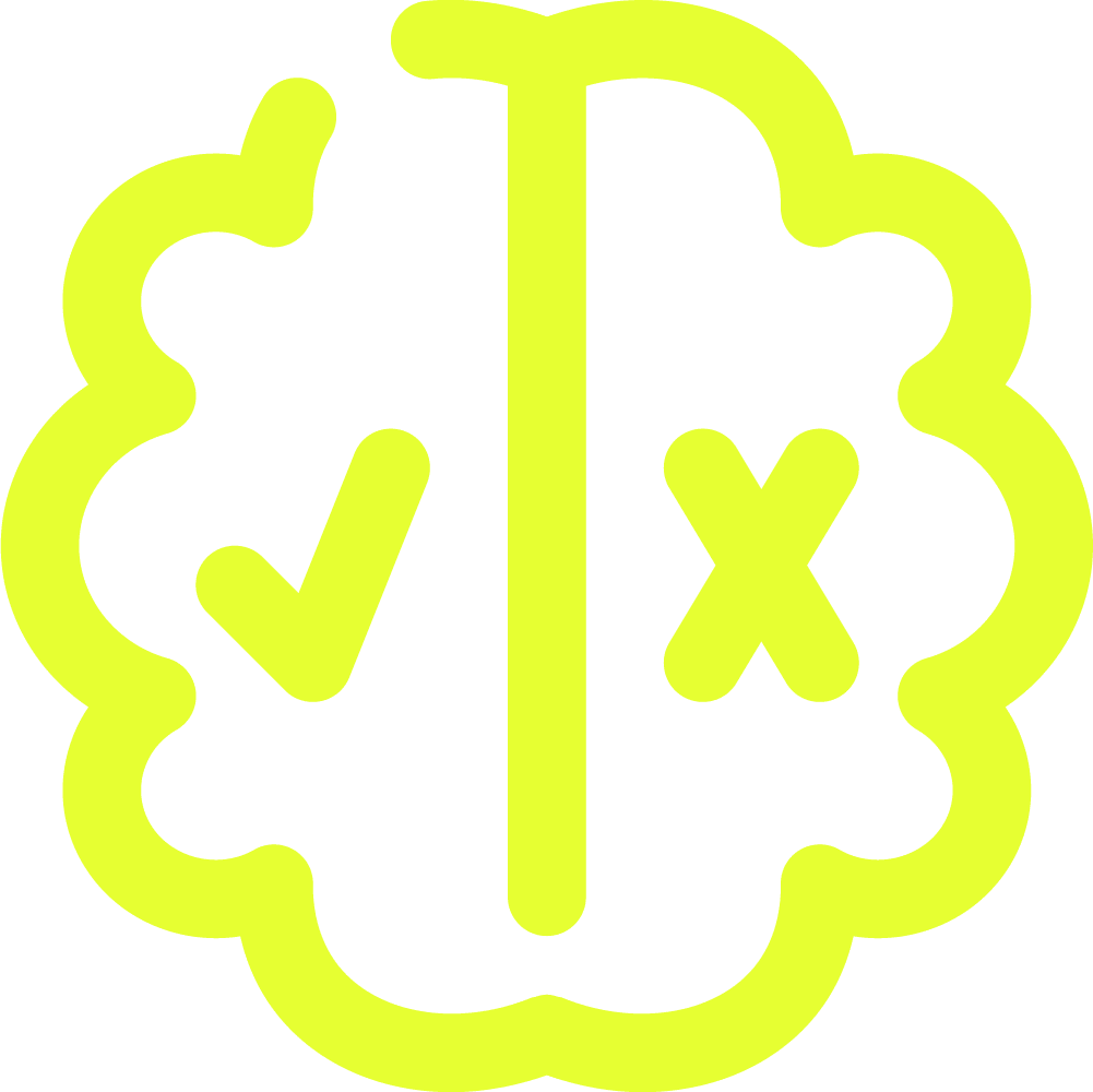 Graphic of a brain with a checkmark on one side and an X on the other, symbolizing the neuropsychological assessments provided by Dr. Ginny Estupinian, PhD, ABPP, a Los Gatos therapist dedicated to evaluating cognitive and emotional well-being