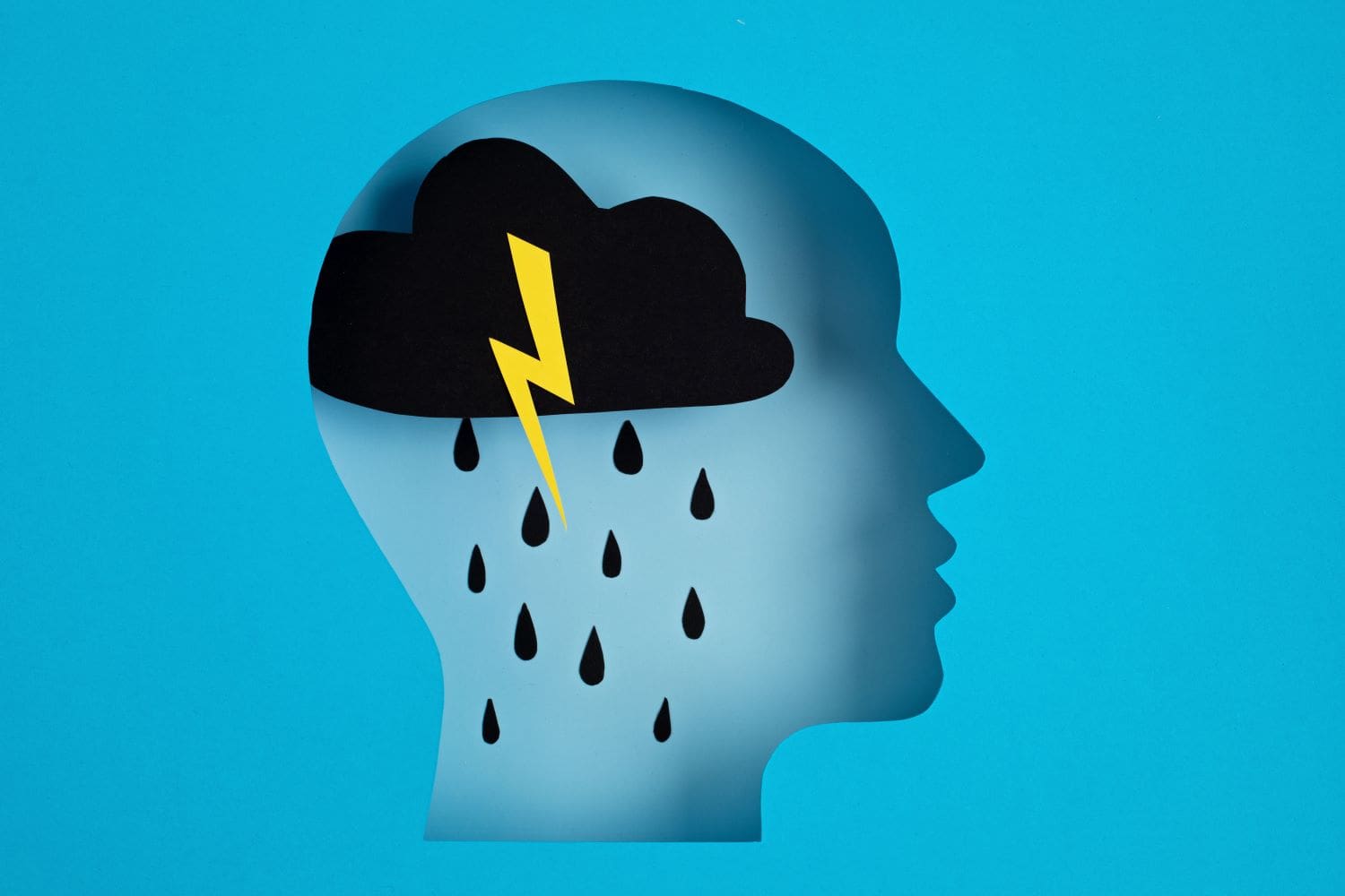 AI illustration of Neurofeedback therapy with a lighting bolt and rain drops falling