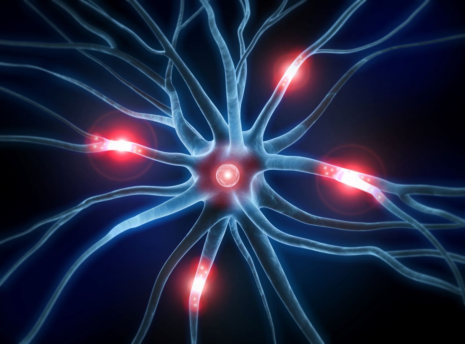 Illustration depicting neurons firing in the brain after a traumatic event, highlighting the neurological response to trauma.