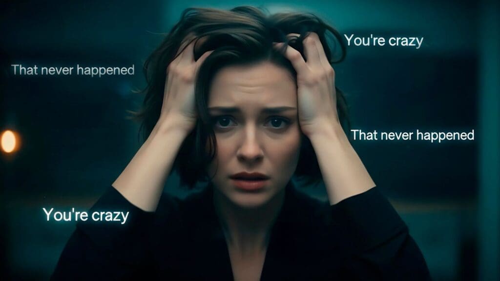 A woman is trying to understand what is real from what is gaslighting